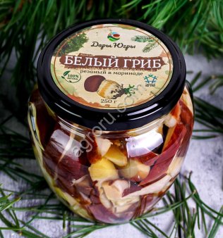 Маринованные белые грибы боровики резанные / ДАРЫ-ЮГРЫ-ХМАО / 250 гр