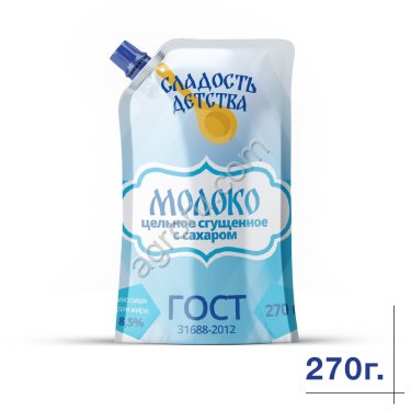Молоко цельное сгущенное с сахаром 8,5% ГОСТ (Стандарт) 270г ТМ Сладость детства