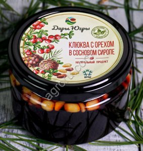 Клюква вяленая с ядром кедрового ореха в сиропе из молодых сосновых шишек / ДАРЫ-ЮГРЫ-ХМАО / 250 гр