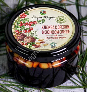 Клюква вяленая с ядром кедрового ореха в сиропе из молодых сосновых шишек / ДАРЫ-ЮГРЫ-ХМАО / 250 гр