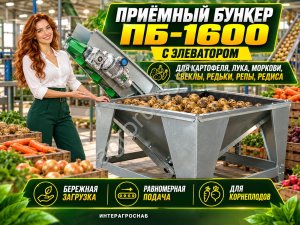 Приёмный бункер ПБ-1600 с элеватором для картофеля, лука, моркови, свеклы, редьки, репы, редиса