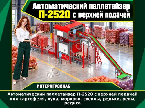Автоматический паллетайзер П-2520 с верхней подачей для картофеля, лука, моркови, свеклы, редьки, репы, редиса