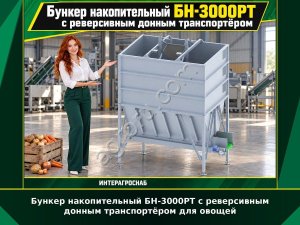 Бункер накопительный БН-3000РТ с реверсивным донным транспортёром для овощей