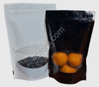 Пакет дой-пак (doy-pack) черный с овальным окном