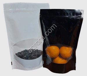 Пакет дой-пак (doy-pack) черный с овальным окном