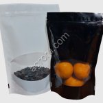 Пакет дой-пак (doy-pack) черный с овальным окном