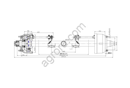 Ось 12т 2040мм с АБС (круглая балка Ф127) HJ Bridge HJS12Z023S2040N230