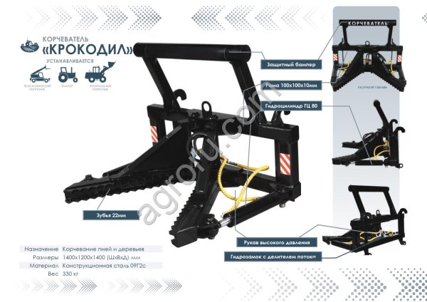 Корчеватель деревьев усиленный навесной для всех типов погрузчиков