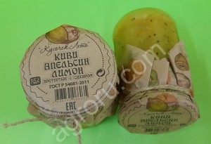 Киви, апельсин, лимон протертые с сахаром, МИКС