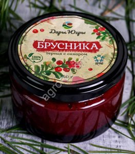 Брусника лесная тертая с сахаром / ДАРЫ-ЮГРЫ-ХМАО / 250 гр