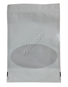 Пакет дой-пак (doy-pack) белый с овальным окном